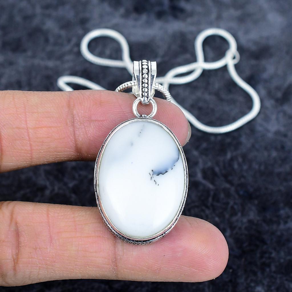 Dendrite Opal Gemstone Handmade 925 Sterling Silver Jewelry Pendant 1.89" M-2975