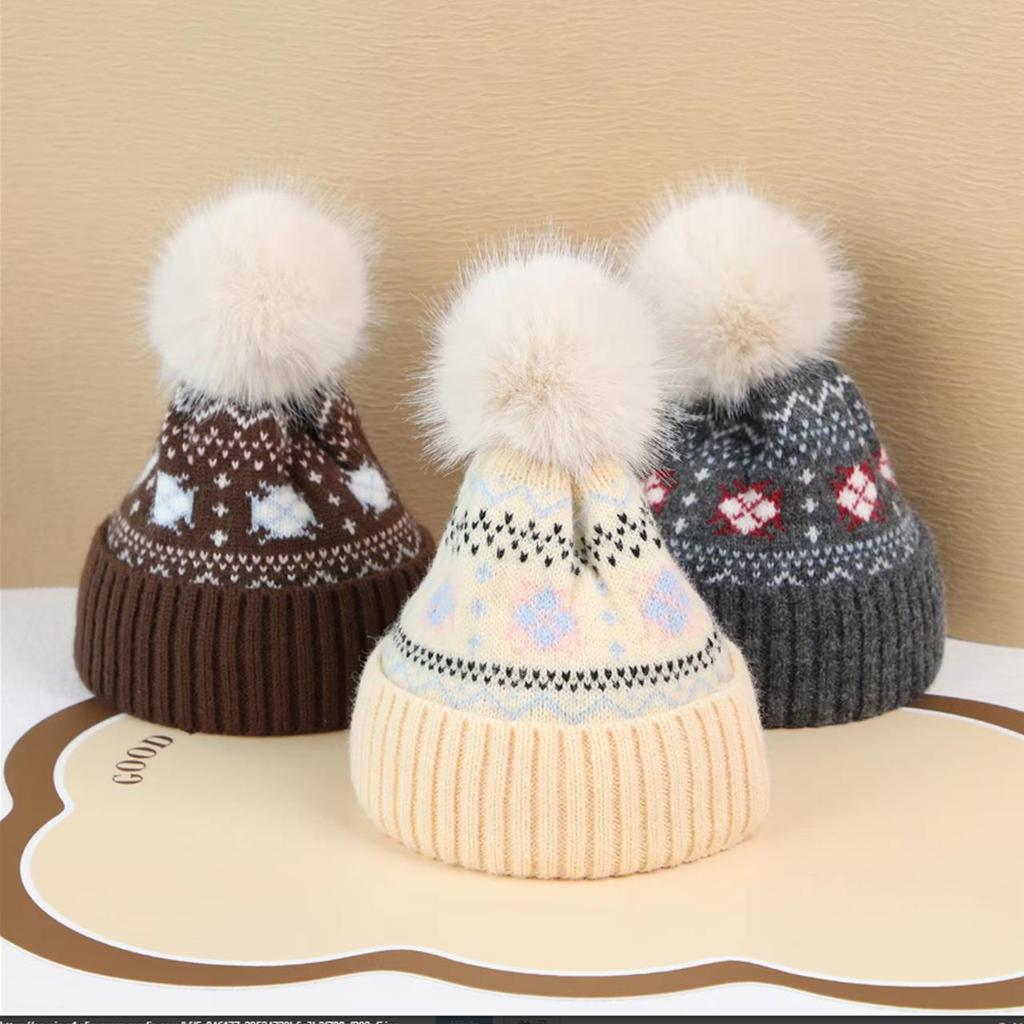 Winter Warm Baby Pompom Hat Woolen Knit Thicken Ear Protection Windproof Beanies Hat Boy Girl Kids Anti-Cold Pullover Hat