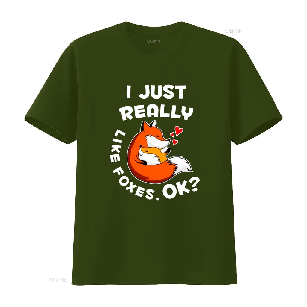 Cute Fox Hug T Shirt I Just Really Like Foxes Ok Funny Design for Lovers Soft Comfortable vintage Washed Top For Everyday Wear