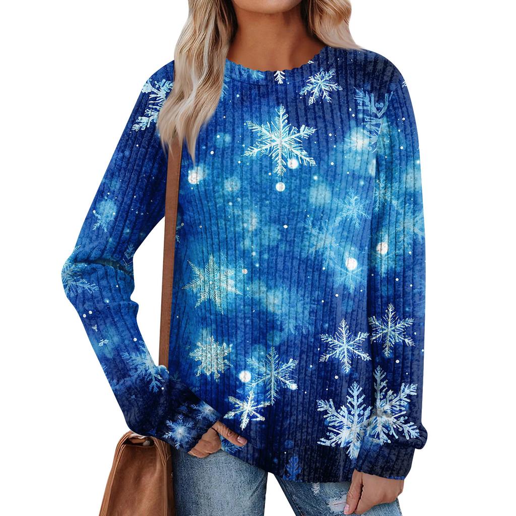 Women's Printed Lightweight Brushed-Cotton Round Neck Top