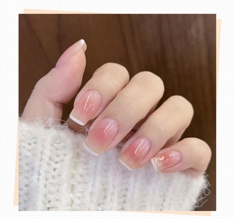Blush Peach Nude Student Press-On Nails - Solid Color, Simple Ice Transparent Tips