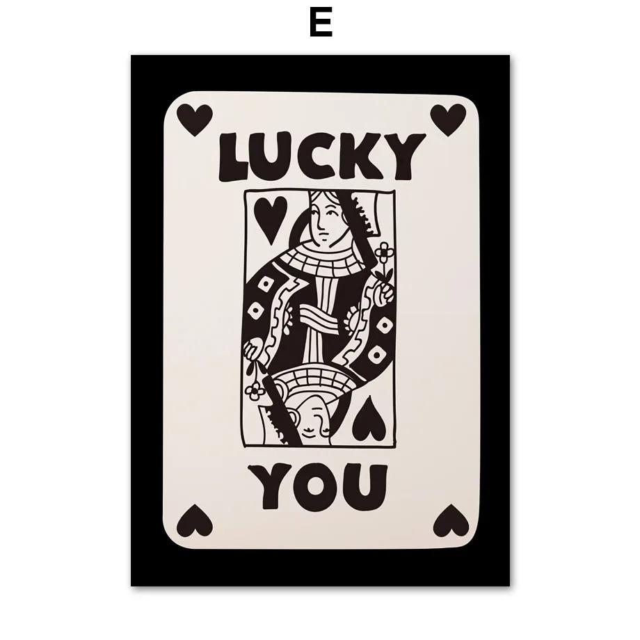 Vintage Black Queen Of Spade Poker Wall Art, Canvas Painting, Nordic Prints, Pictures for Living Room, Lucky You