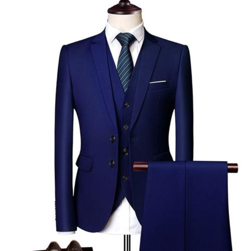 (Jacket + Vest + Pants) Men's Suit Three-piece Suit, New Solid Color Slim Boutique Business Fashion Men's Clothing Suit Set