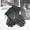 Men's Sheepskin Touch Screen Gloves Fashion Button Style Windproof Warm Velvet Driving Gloves Winter