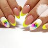French Ins Style Wearable Nails Long Almond Fluorescent French Blooming Flower Wearable Nails Manicure Fake Nails