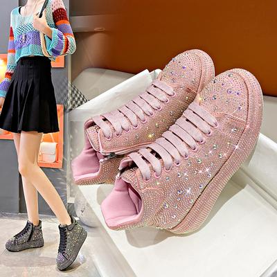 High-Top-Damenschuhe Vielseitige Freizeitschuhe für Damen voller Diamanten Muffin-Schuhe Plateau-Strass-Sport-Board-Schuhe