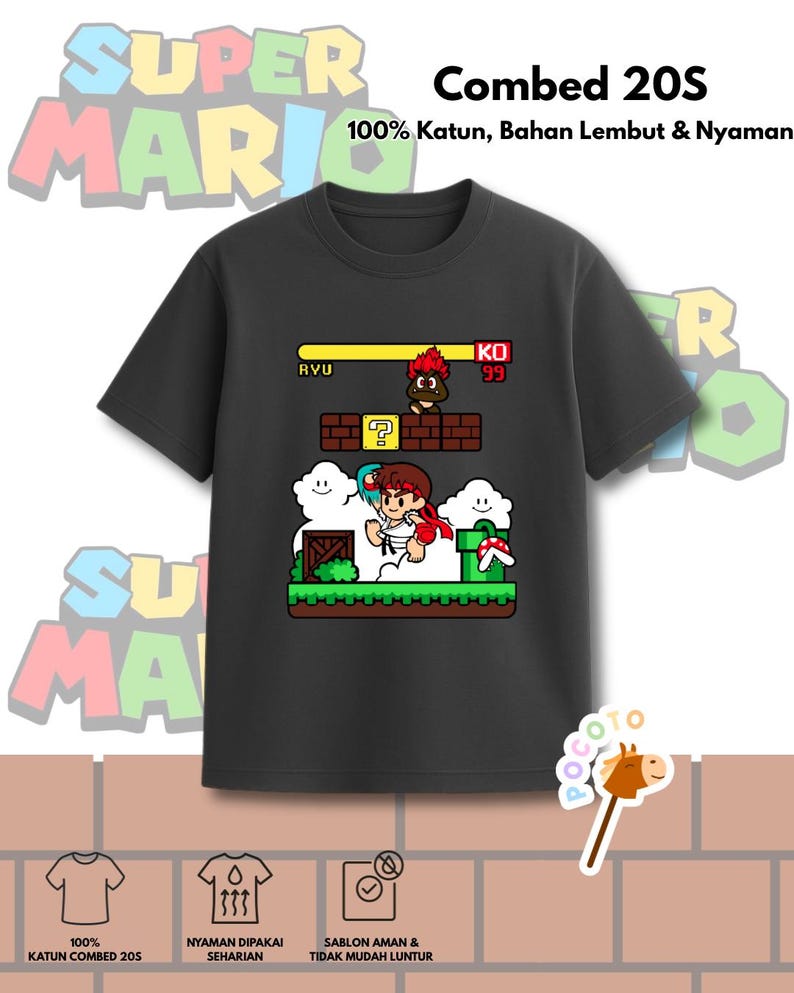 Super Mario, Retro Games Graphic Tee, 100% Combed Cotton 150