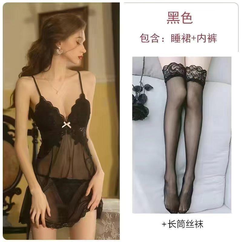 New Sexy Underwear High-end Sexy Pure Desire Suspender Nightdress Casual Lace Large Size Couple Perspective Pajamas