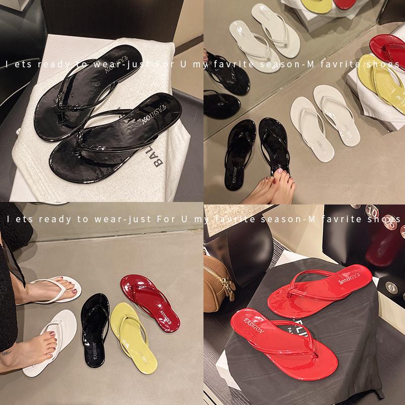 Letnie kapcie damskie skórzane kwadratowe Toe damskie mieszkania klapki japonki designerskie damskie slajdy sandały damskie buty luksusowe sandały