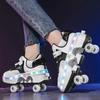 Kids Glowing Sneakers Kids Roller Skates for 6-15 Years Old Four-wheel Deformation Can Walk Can Skate Skates Mens Roller Sneakers
