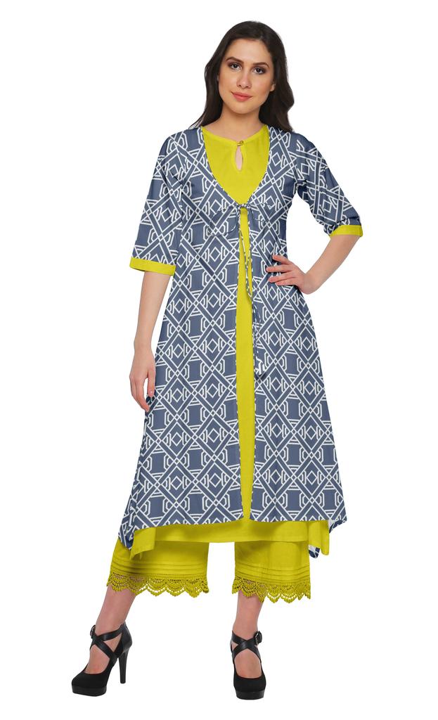 Moomaya Indian Palazzo Kurta Jacket Set For Women Partywear Chanderi Ethnic