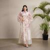 Retro court style printed bubble sleeve dress women's autumn strap waist unique beautiful super fairy long skirt