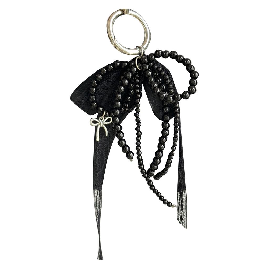 Handmade Pearls and Lace Bowknot Ornament Classic Bowknot Pendant With Pearls Details For Sophisticated Room Decoration