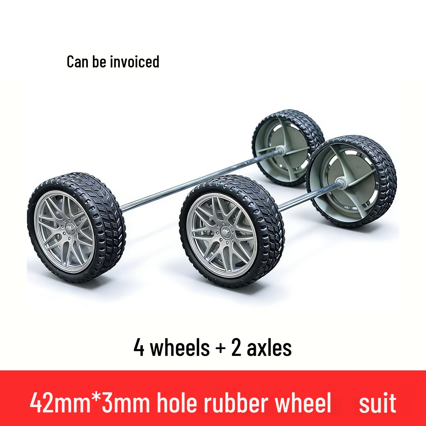 Cross 42mm Rubber Wheel Toy Car: Model Axle & Frame Assembly 4 Rubber Wheels, No Axle