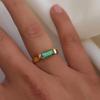 Green Baguette Emerald Quartz 925 Sterling Silver Yellow Gold Overlay Band Ring, Handmade Wedding Gift Ring Jewelry