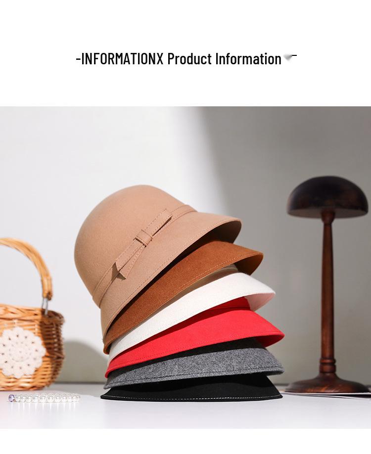 2025 Women's Autumn/Winter Hepburn Style Wool Felt Fedora Bucket Hat