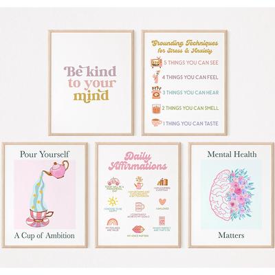 Mental Health Awareness Affirmation Therapy Therapist Art Poster Canvas Painting Wall Prints Picture for Room Home Decor