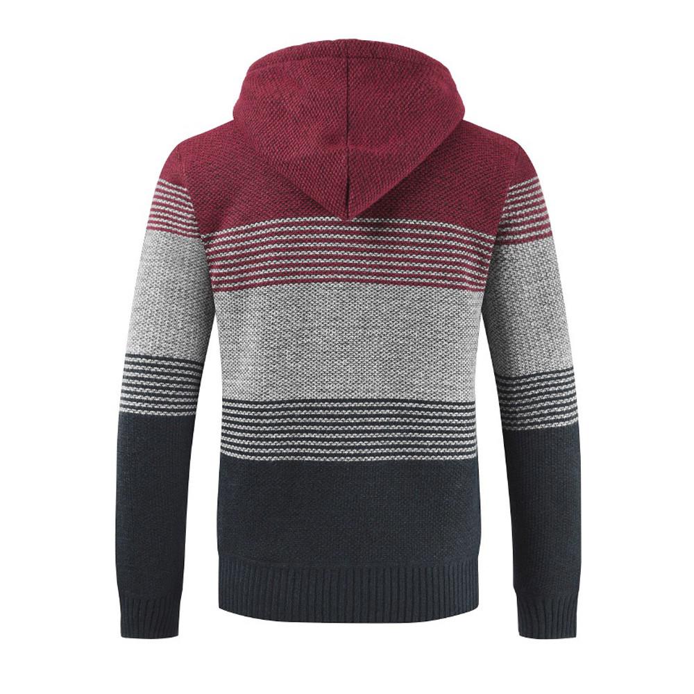 Mens Winter Cardigan Striped Zipper Hoodie Outwear Tops Sweater Blouse Coats