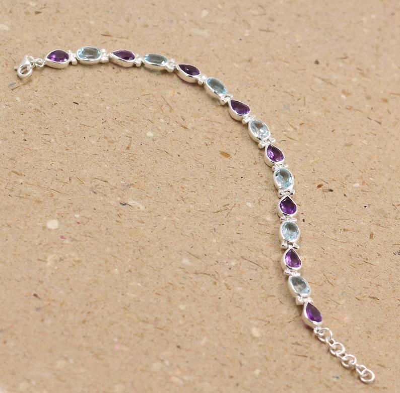 Ovalarmbånd med flere edelstener, 925 sterlingsølv, Damearmbånd, Gave til henne, Vakker gave, Sølv smykker med sjarm