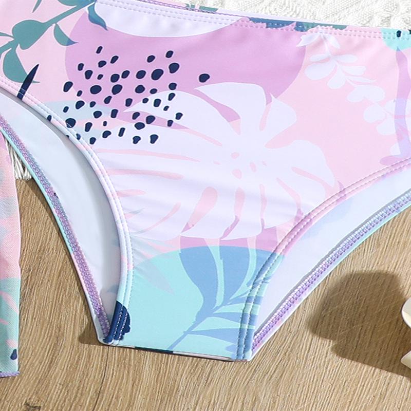 2025 European & American Fashion Girls' Three-Piece Swimsuit Set: Printed Bikini Swimwear