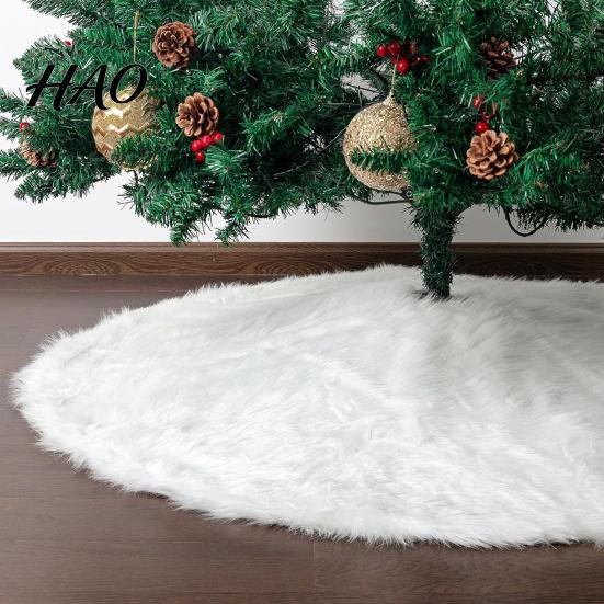 Elegant White Tree Skirt for Holiday Supplies 24/30/36 Inch Faux Fur Christmas Skirt, Soft Fluffy Plush Thickened Base Protector Cover Merry