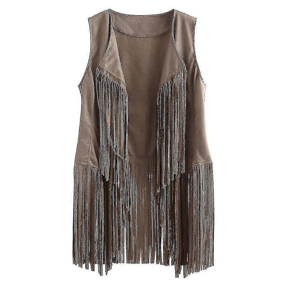 1920s Womens Cowboy Cowgirl Tassel Waistcoat Sleeveless Vest Hippie Jacket Retro Motorcycle Coat-yujia-yujia
