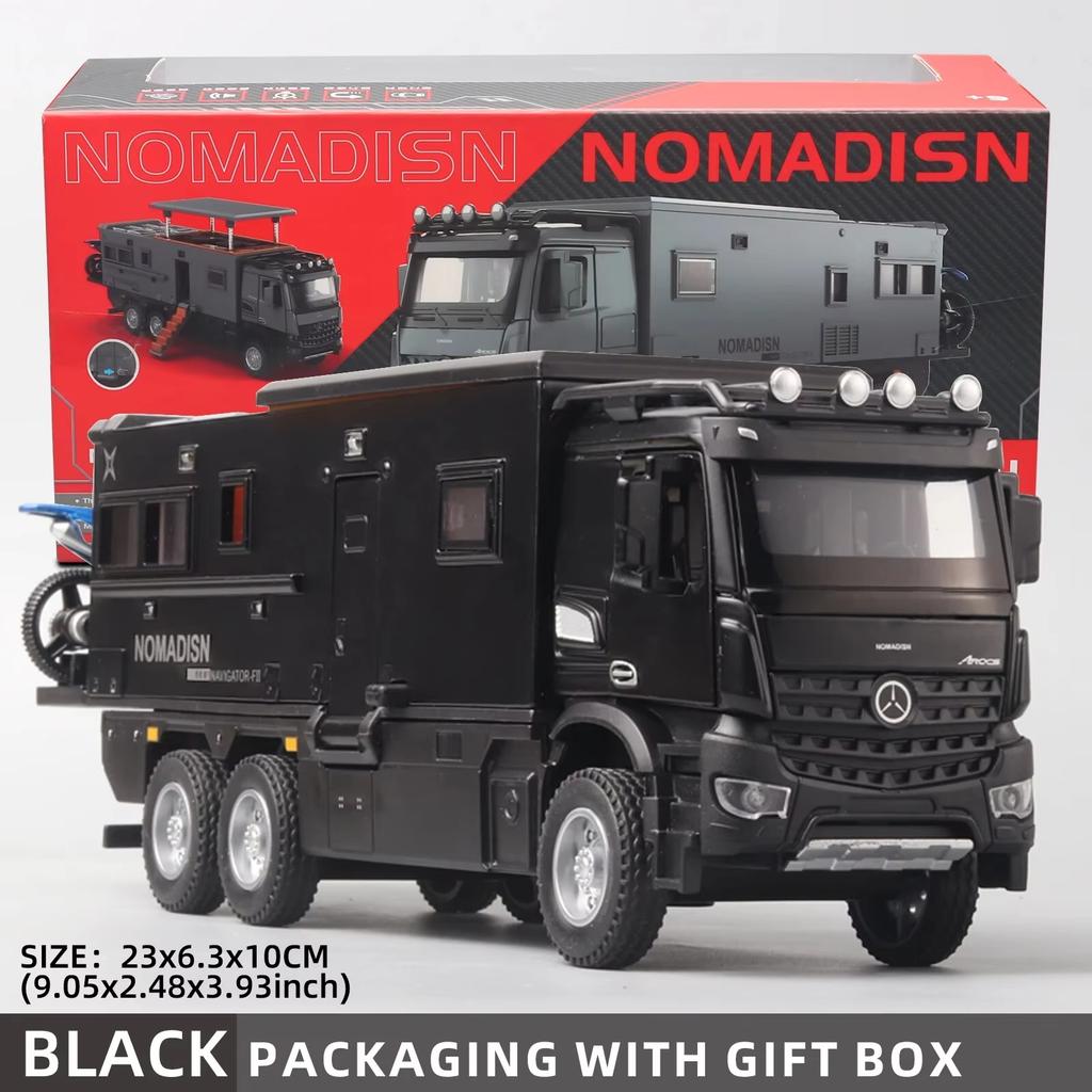 2026 New 1:24 Benz Camper RV Motorhome Toy Model Car, Diecast Pull Back Truck Toy Car Model with Sound and Light for Kids Boys Girls Motorcycle