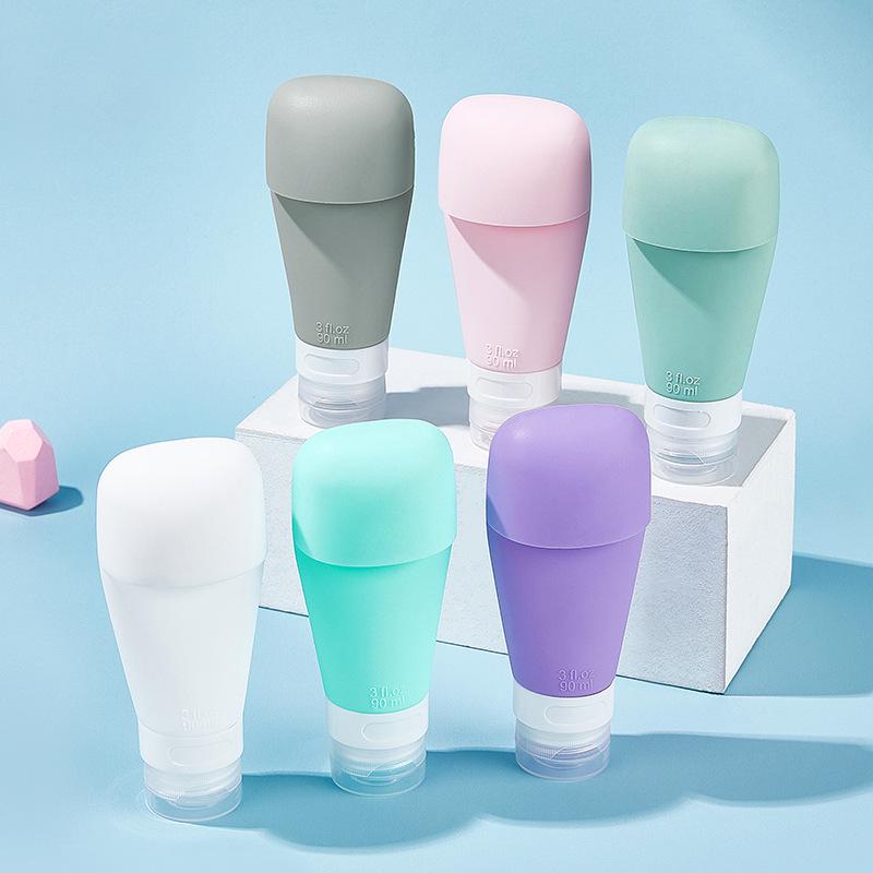 Silicone Travel Refill Bottles - Squeeze Press for Shampoo, Lotion & Face Cream 90ml серый/зелёный