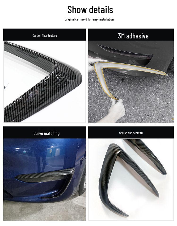 Copertura Sopracciglio Fendinebbia in Fibra di Carbonio per Tesla Model 3/Y - Deflettore Vento e Cornice Decorativa