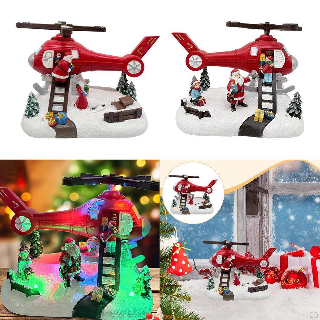 Christmas Music Box Helicopter Statue Home Decor for Kids Adults Santa Claus Figurine