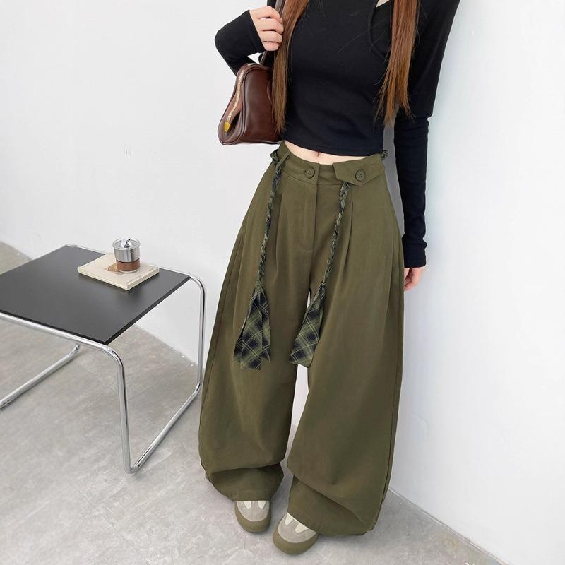 Pure Cotton Wide-leg Pants Women's Autumn New Sa Cool Wind High Waist Drape Straight Loose Overalls Women