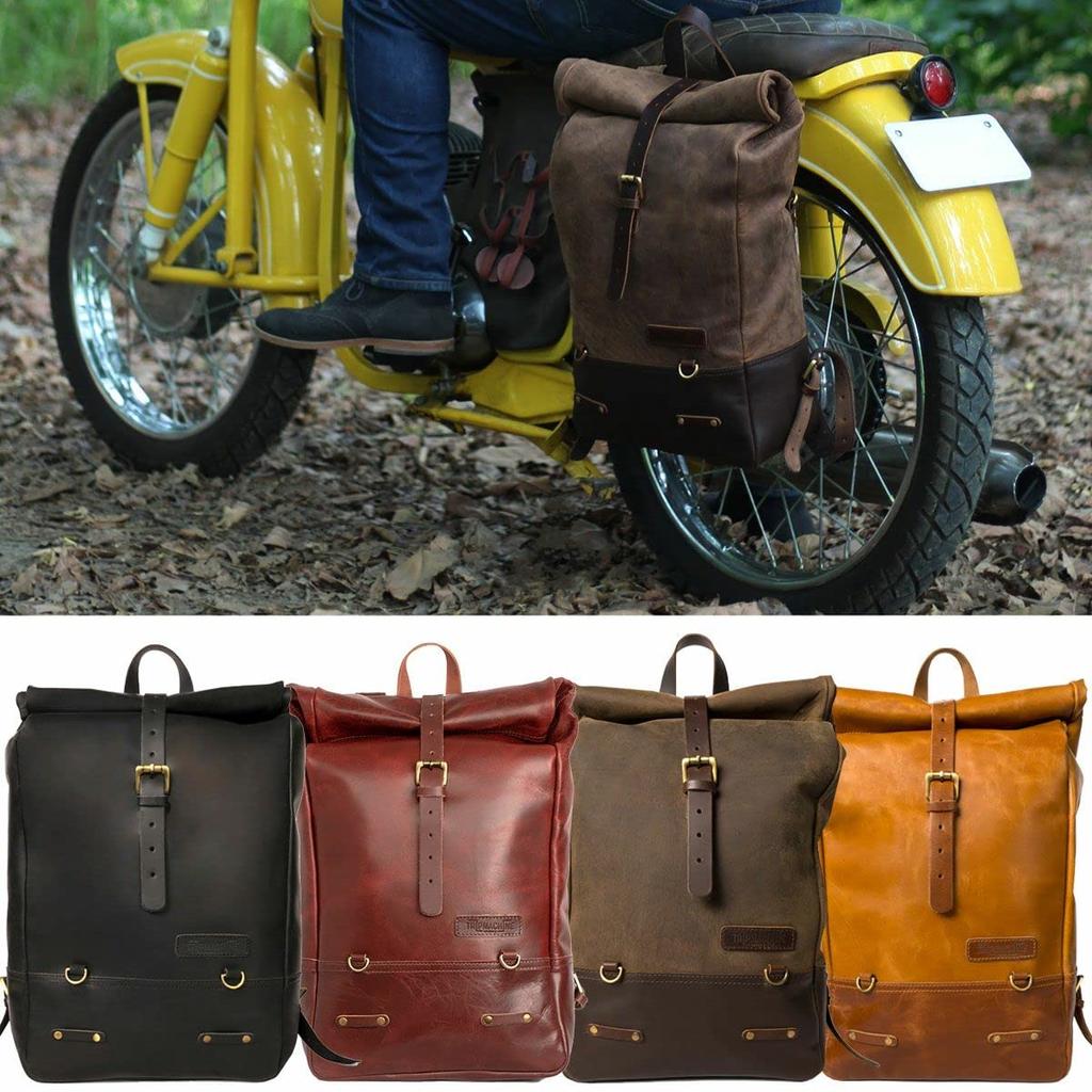 Trip Machine Backpack Pannier Classic Roll Top Motorcycle Pannier Bag Backpack - (Vintage Tan)