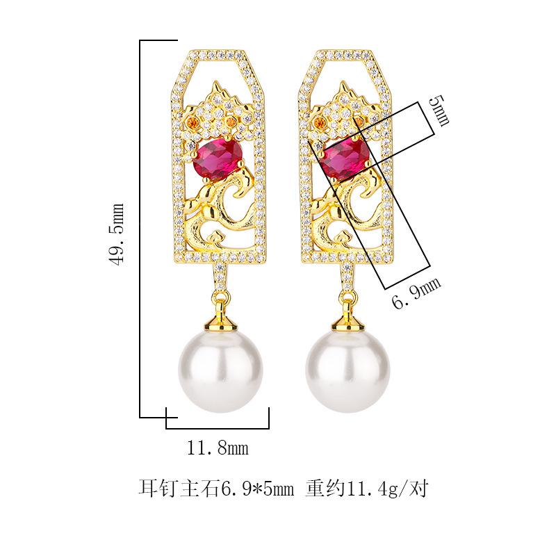 New Pearl Earnail Jewelry - Gold Ribbon With Purple Light Will Change Color Red Corundum Retro Chinese Earrings Women