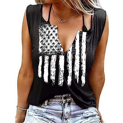 Frauen Tanks Sexy V-Ausschnitt ärmellose Sommer Tops Weste 3D-Druck Sterne und Streifen Tops