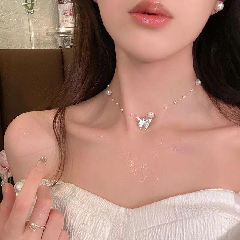 Camellia Double-layer Pearl Necklace Women's Summer Light Luxury High-end Niche Design Neck Chain Temperament Fringed Collarbone Chain