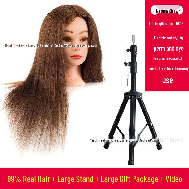 Real Hair Mannequin Head for Hairdressing, Braiding, Updos, and Makeup Practice