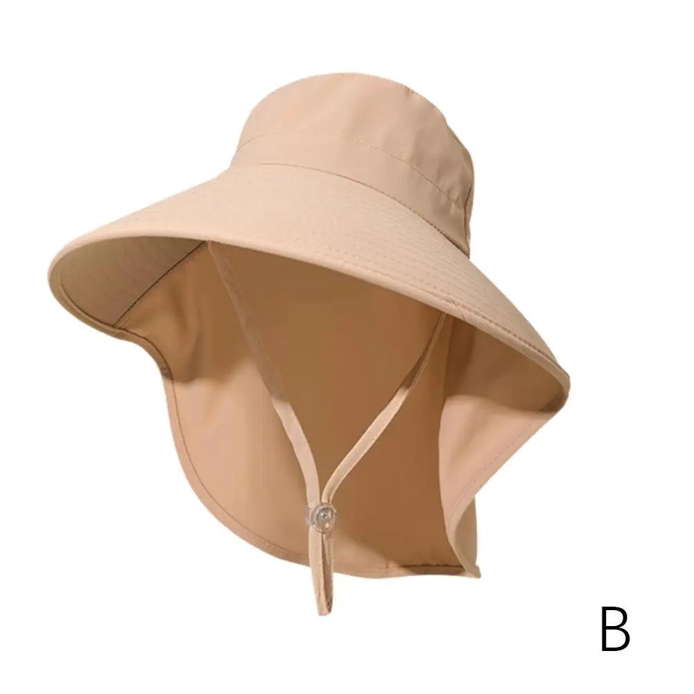 Summer Large Brim Sun Hats For Women Outdoor UV Anti Neck Protection Sun Visors Lady Fishing Hiking Shawl Sunscreen Cap