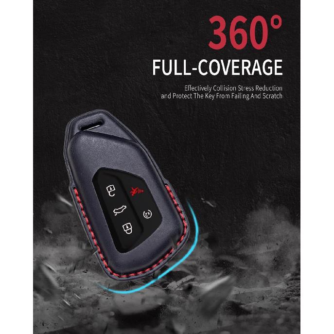 For VW Atlas Key Fob Cover Premium Leather Car Remote Case Holder Keychain Compatible for Volkswagen ID4 MK8 Golf GTI 2025 2024 -Black