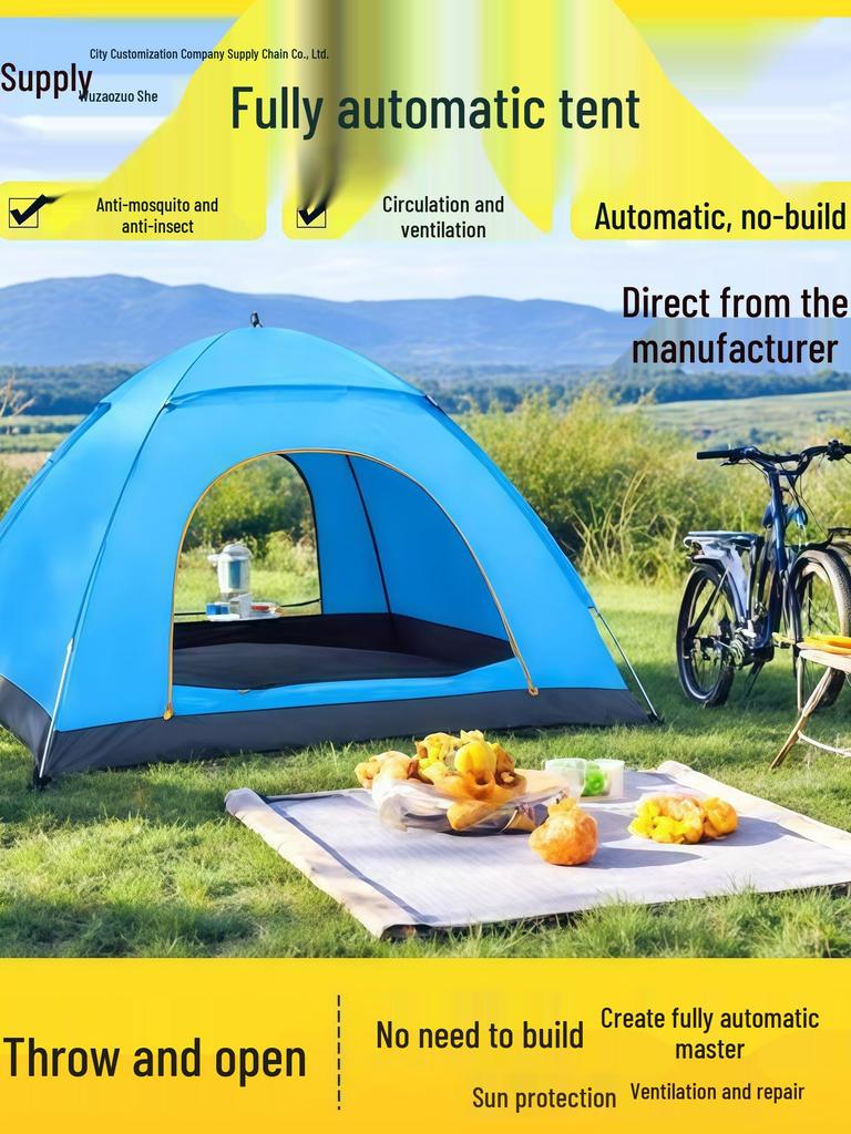 Fully Automatic Windproof 3-4 Person Camping Tent, Sun-Protected & Ultra-Lightweight