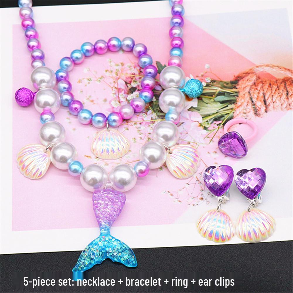 Pearl Necklace and Bracelet Set for Girls - Mermaid Theme Kids' Jewelry Accessories