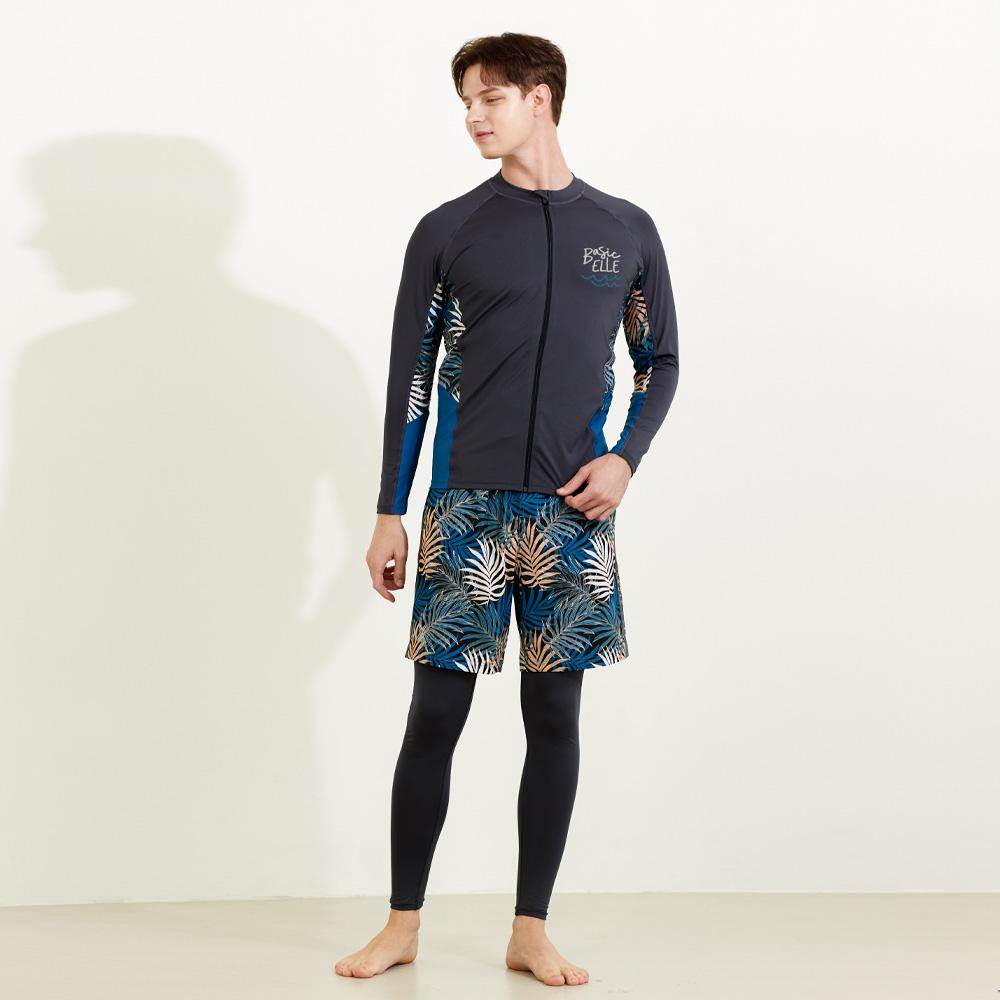 Beijigelleu Men'S Zip-Up Rash Guard + Beach Shorts + Water Leggings Set Bem-W912G