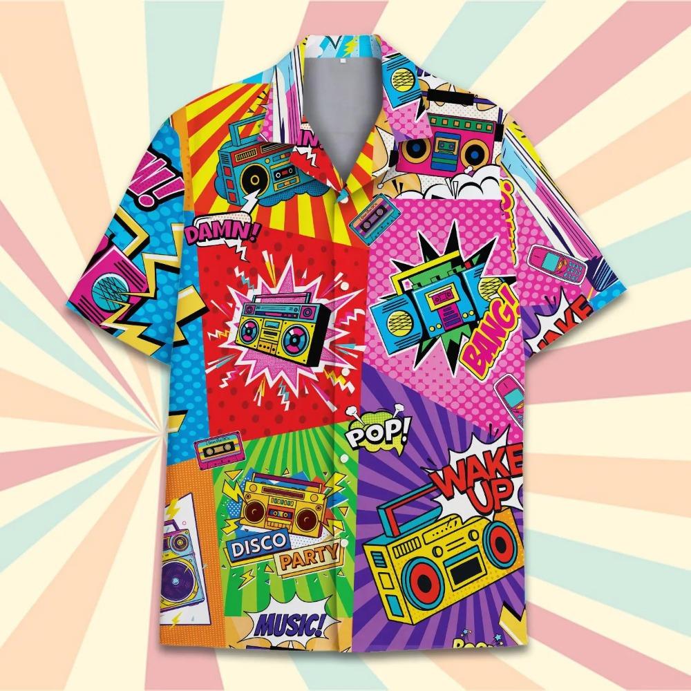 Retro Disco Music Cube Hawaiian Shirts For Men Galaxy Pop Skateboard Mens Hawaiian 80s 90s Shirts Short Sleeve Hip Hop Shirts