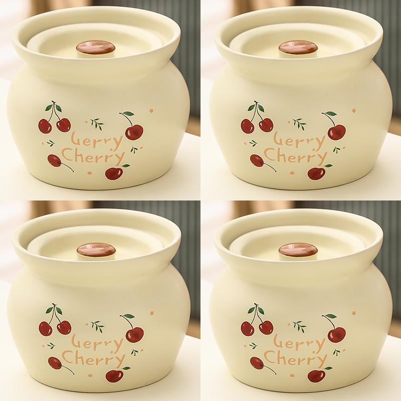 Ceramic Earthen Pot with Lid for Stews & Double Boiled Dishes - Single-Serve Steamed Egg Cup Included