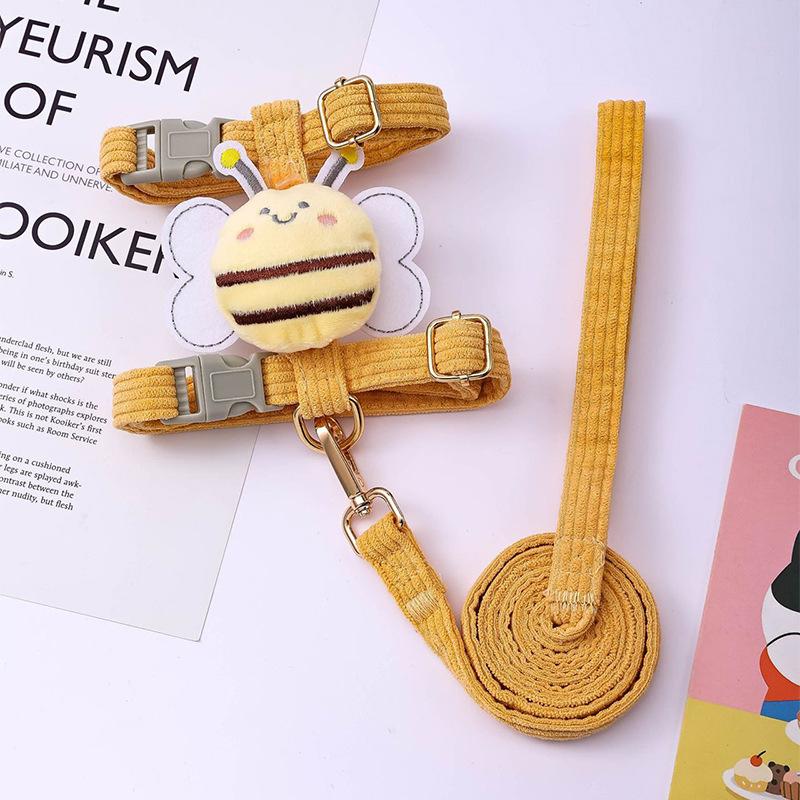 

Набор шлейки, поводка и ошейника для кошки, регулируемая мультяшная пчела, двухслойная шлейка для собаки для маленьких и средних питомцев, ошейник и поводок для прогулок на улице S жёлтый