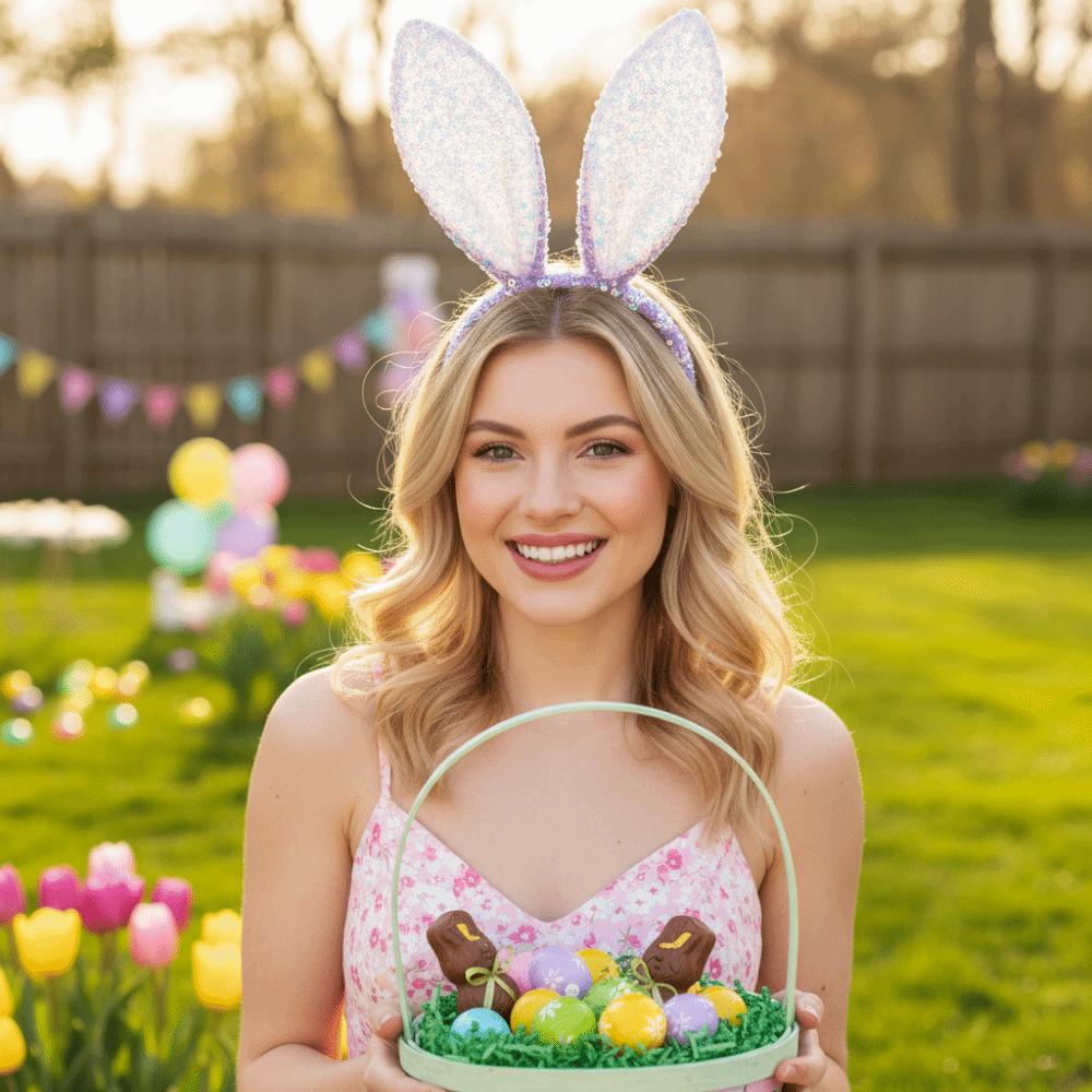 Cartoon Bunny Ears Headband Glitter Rabbit Ear Hairband Fashion Easter Bunny Headband  Party