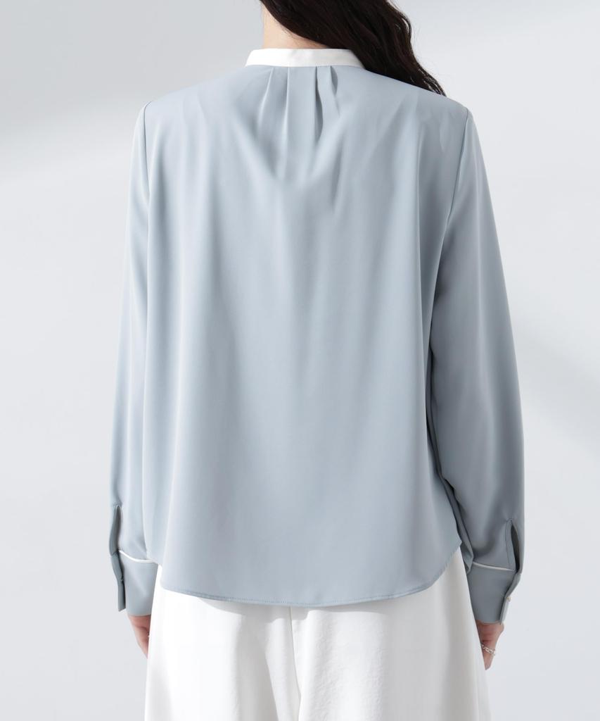 Nano Universe Stand Tuck Size M Blue Women's Two-Tone Blouse, (111cm), (Product Code 669-5120301)
