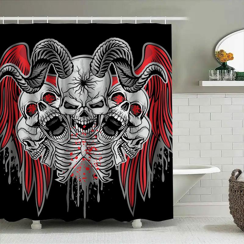 

Tuniu Skelet Skull Horror Shower Curtain Dark Gothic Art Red Black Scary Vibes Room Decor W60H190(CM)-1 Pcs