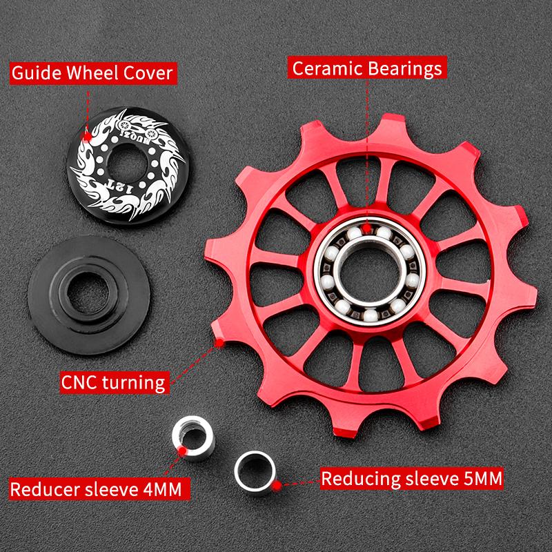 MUQZI MTB Road Bicycle 12T Positive Negative Tooth Jockey Wheel Rear Derailleur Bike Guide Pulley Ceramics Bearing