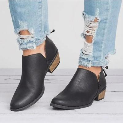 Nude-Stiefel für Damen im britischen Stil mit spitzer Zehenpartie – für alle vier Jahreszeiten, einfarbig, Reißverschluss hinten, dicker, niedriger Absatz