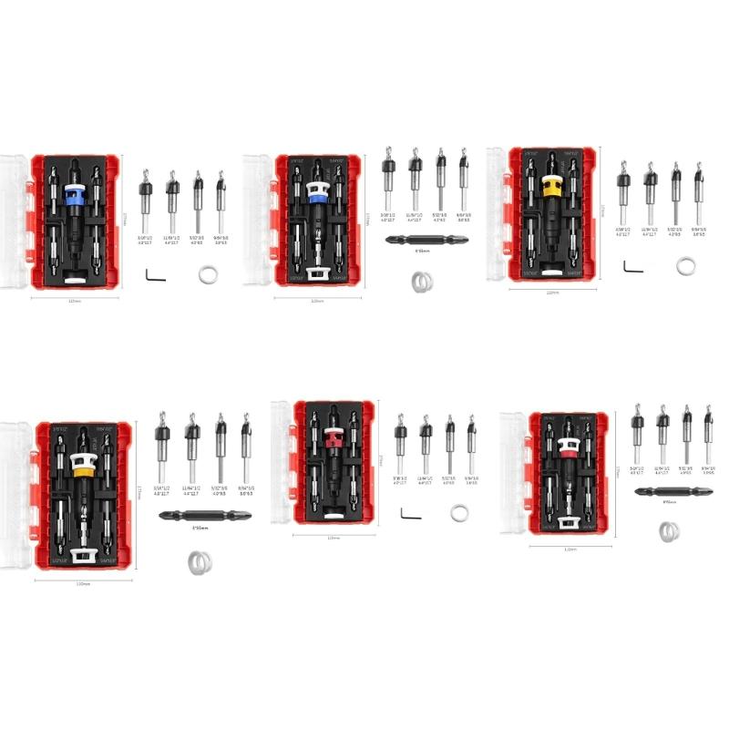 5Pcs Countersink Drill Bit Set With Depth Limiter For Precise Woodworking And Furniture Installation